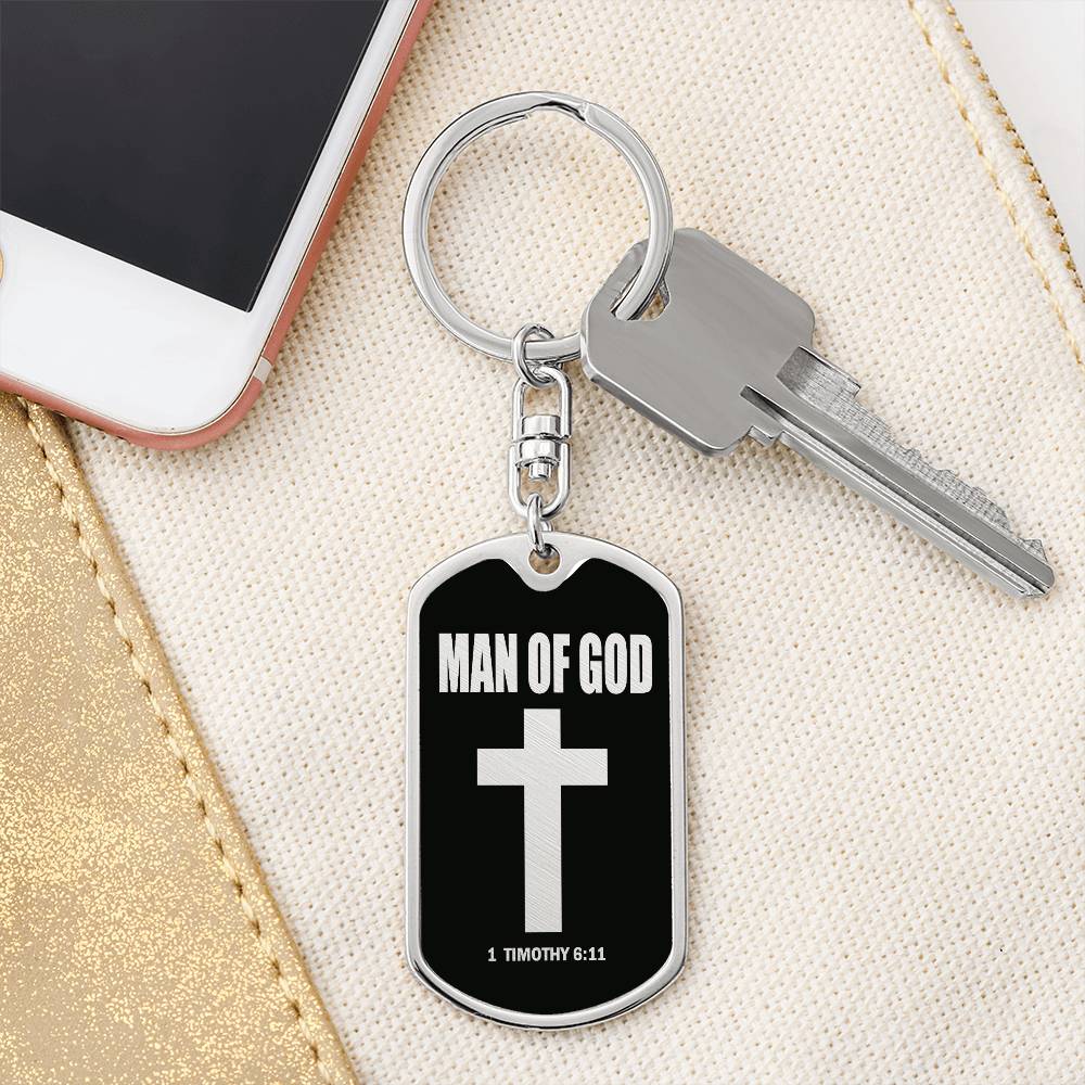 Man of God 1 Timothy 6 Bible Keychain Stainless Steel or 18k Gold Dog Tag-Express Your Love Gifts