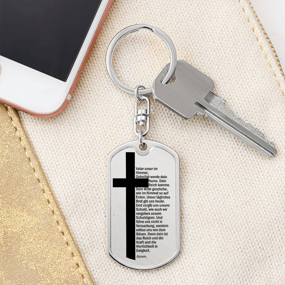 Lord's Prayer German Vater Unser Bible Keychain Stainless Steel or 18k Gold Dog Tag-Express Your Love Gifts