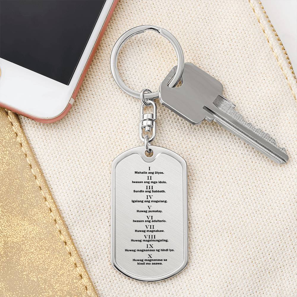 Ten Commandments Tagalog Sampung Utos Bible Keychain Stainless Steel or 18k Gold Dog Tag-Express Your Love Gifts