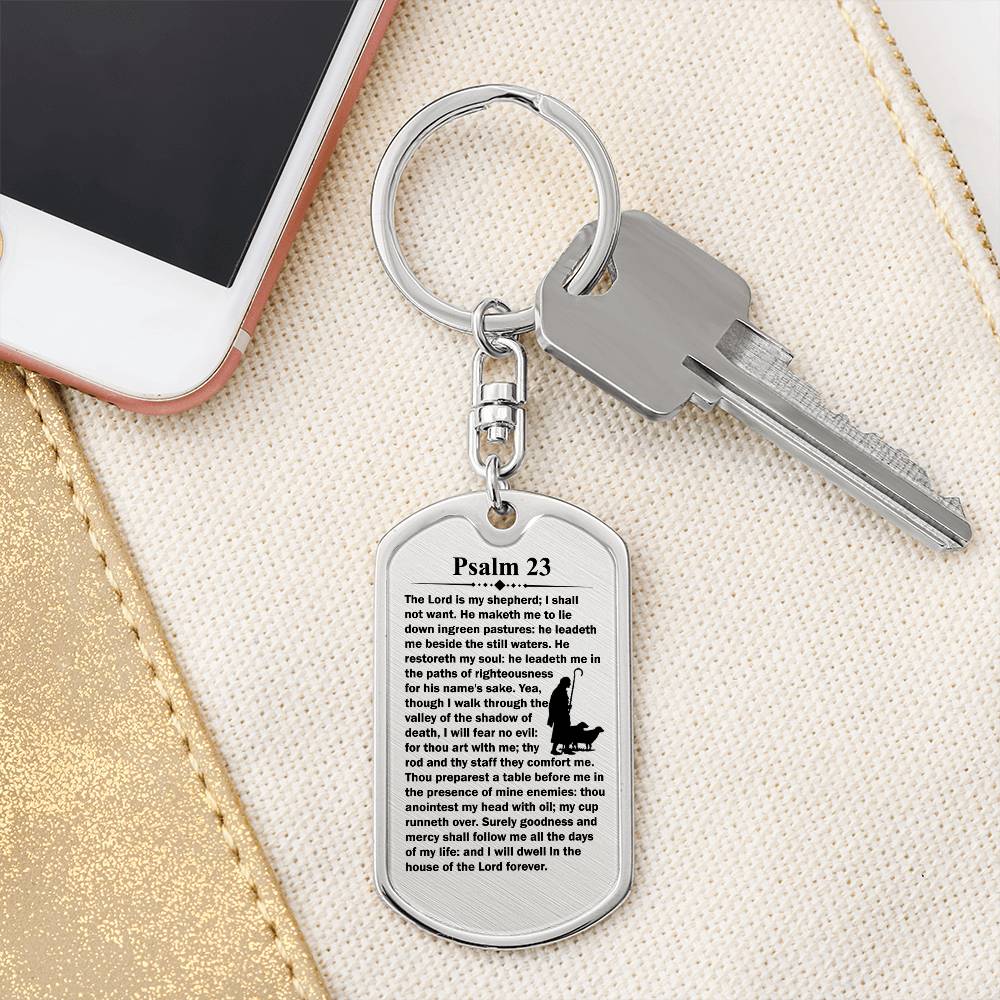 Psalm 23 English Bible Keychain Stainless Steel or 18k Gold Dog Tag-Express Your Love Gifts