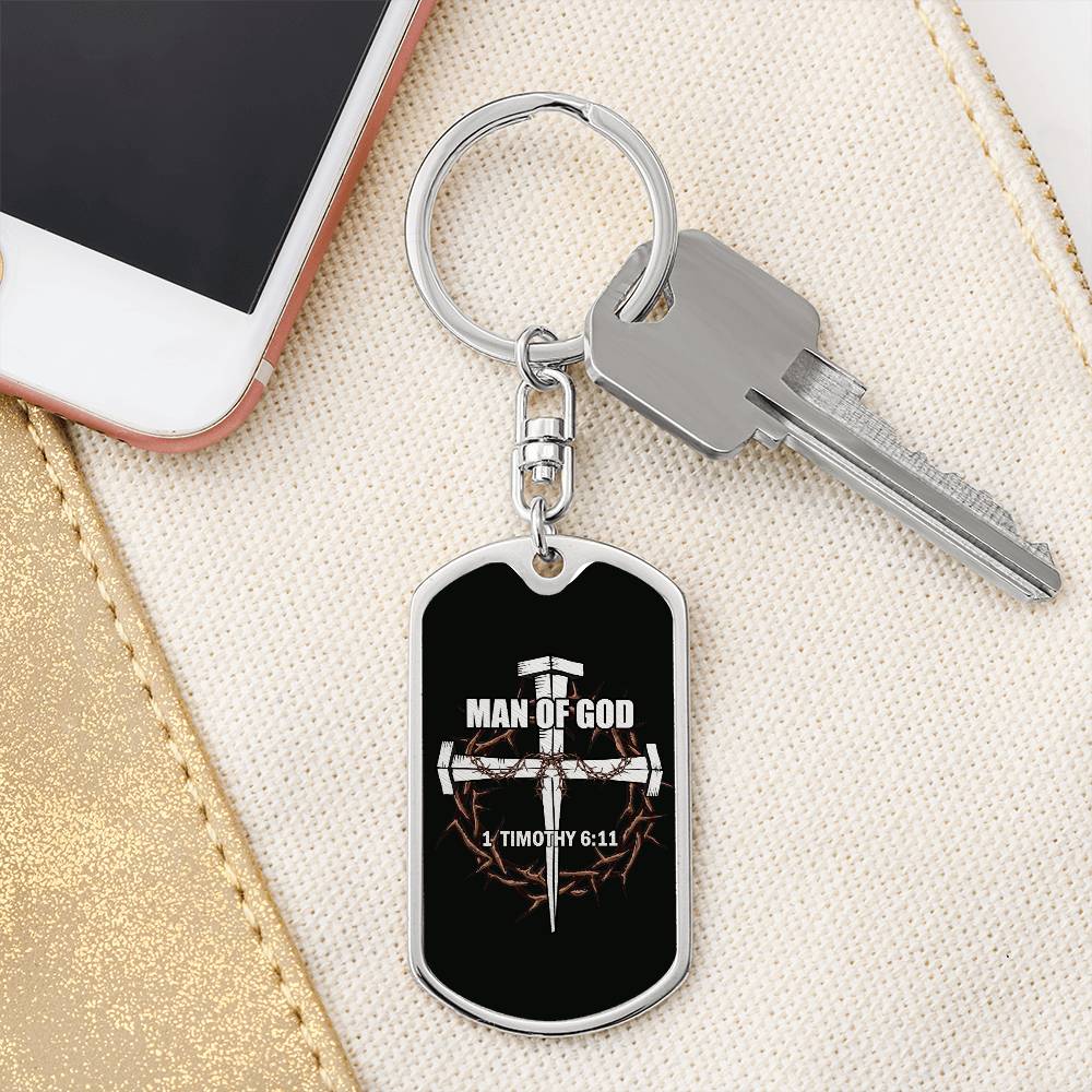Man of God Cross Timothy Bible Keychain Stainless Steel or 18k Gold Dog Tag-Express Your Love Gifts