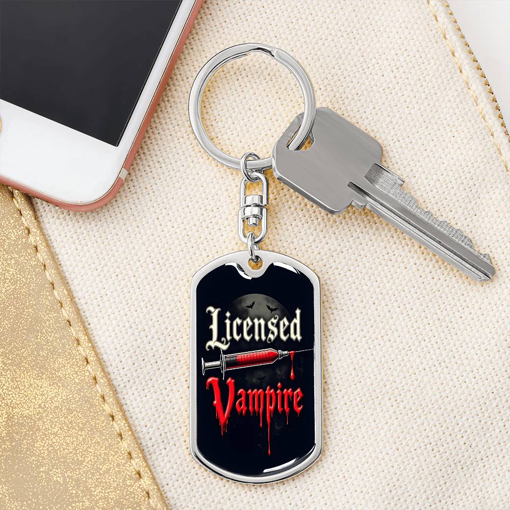 Licensed Vampire Phlebotomist Nurse Swivel Keychain Stainless Steel or 18k Gold Dog Tag-Express Your Love Gifts