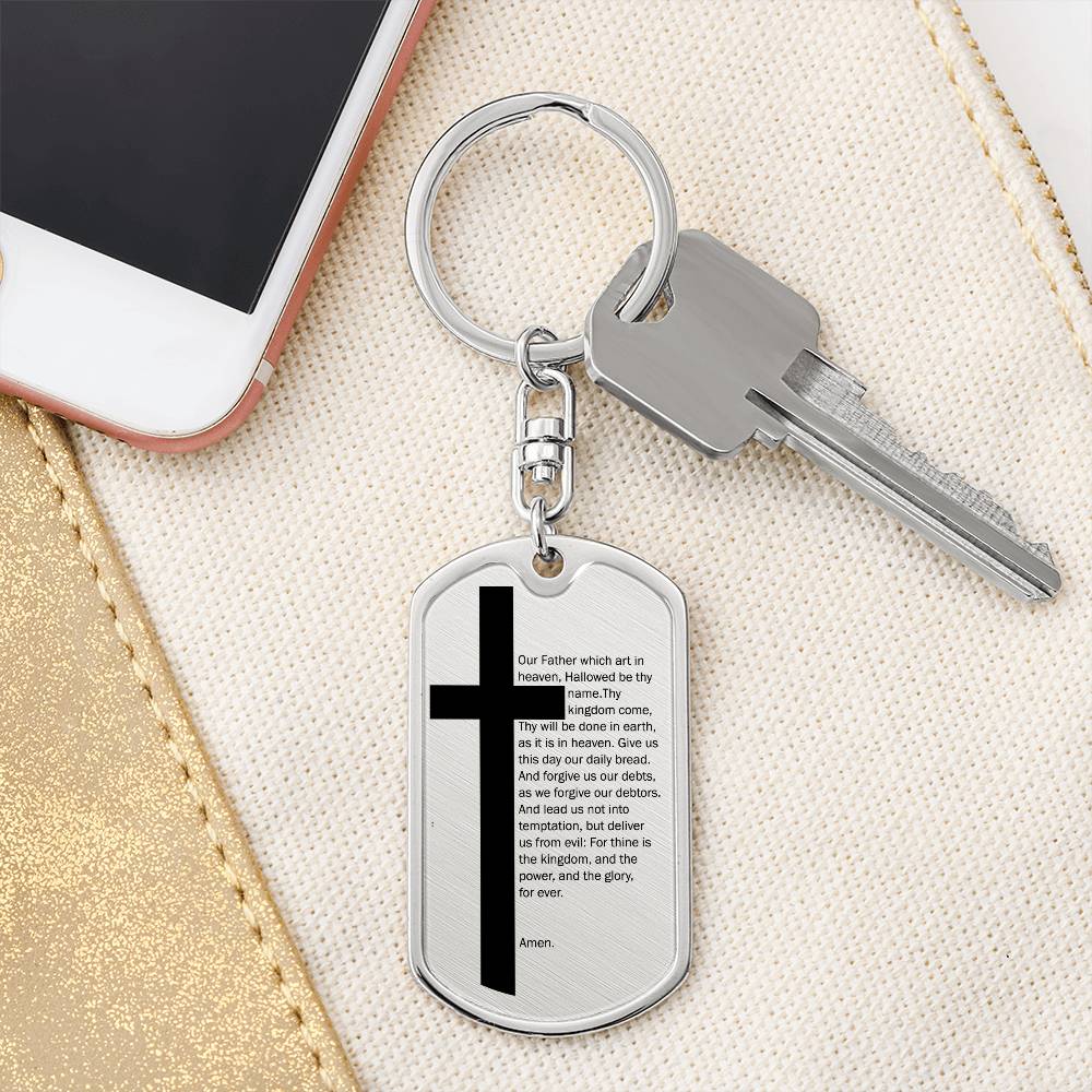 Lord's Prayer Bible Keychain Stainless Steel or 18k Gold Dog Tag-Express Your Love Gifts