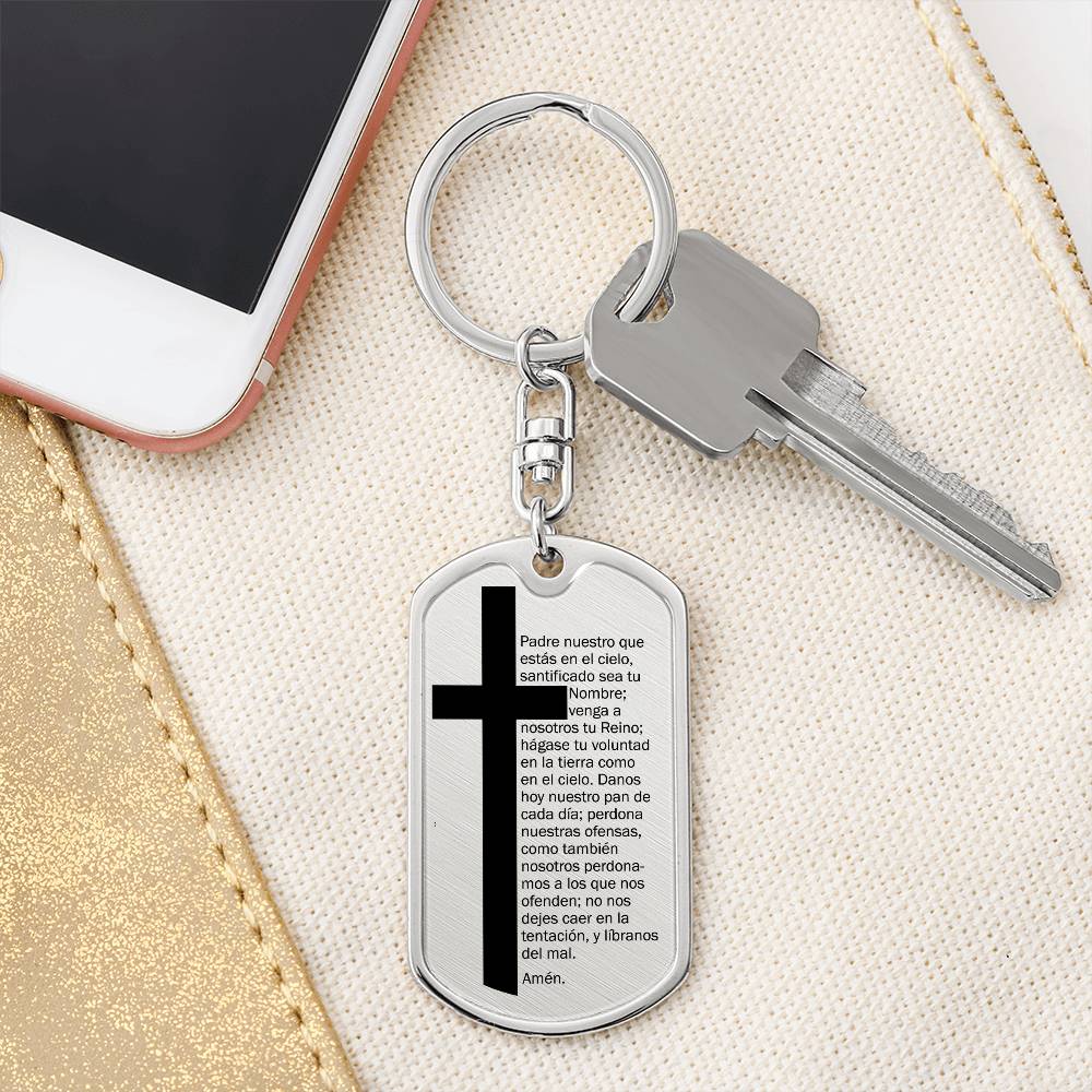 Lords Prayer Spanish Padre Nuestro Bible Keychain Stainless Steel or 18k Gold Dog Tag-Express Your Love Gifts