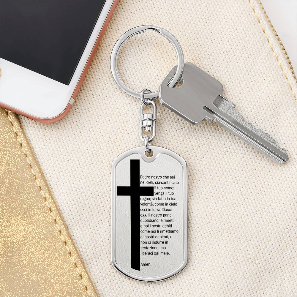 Lord's Prayer Italian Padre Nostro Bible Keychain Stainless Steel or 18k Gold Dog Tag-Express Your Love Gifts