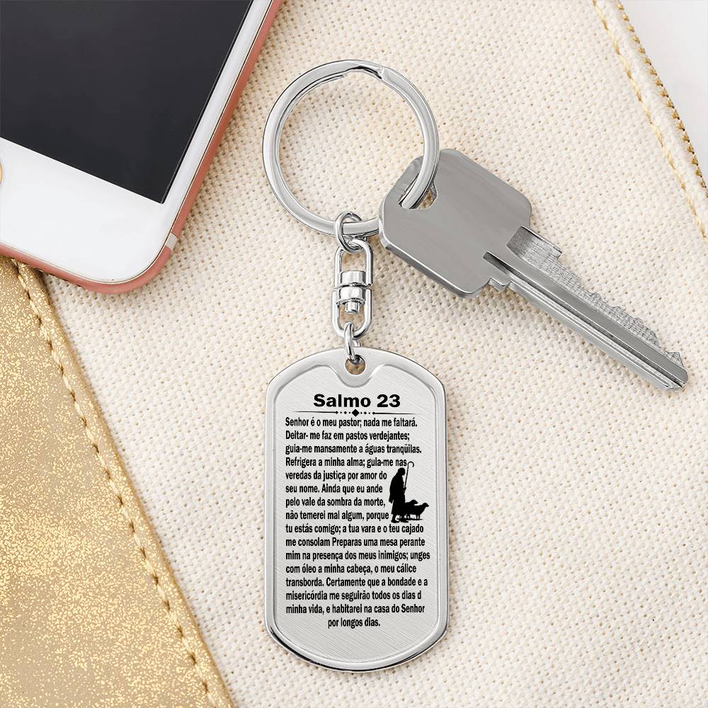 Psalm 23 Portuguese Salmo 23 Bible Keychain Stainless Steel or 18k Gold Dog Tag-Express Your Love Gifts