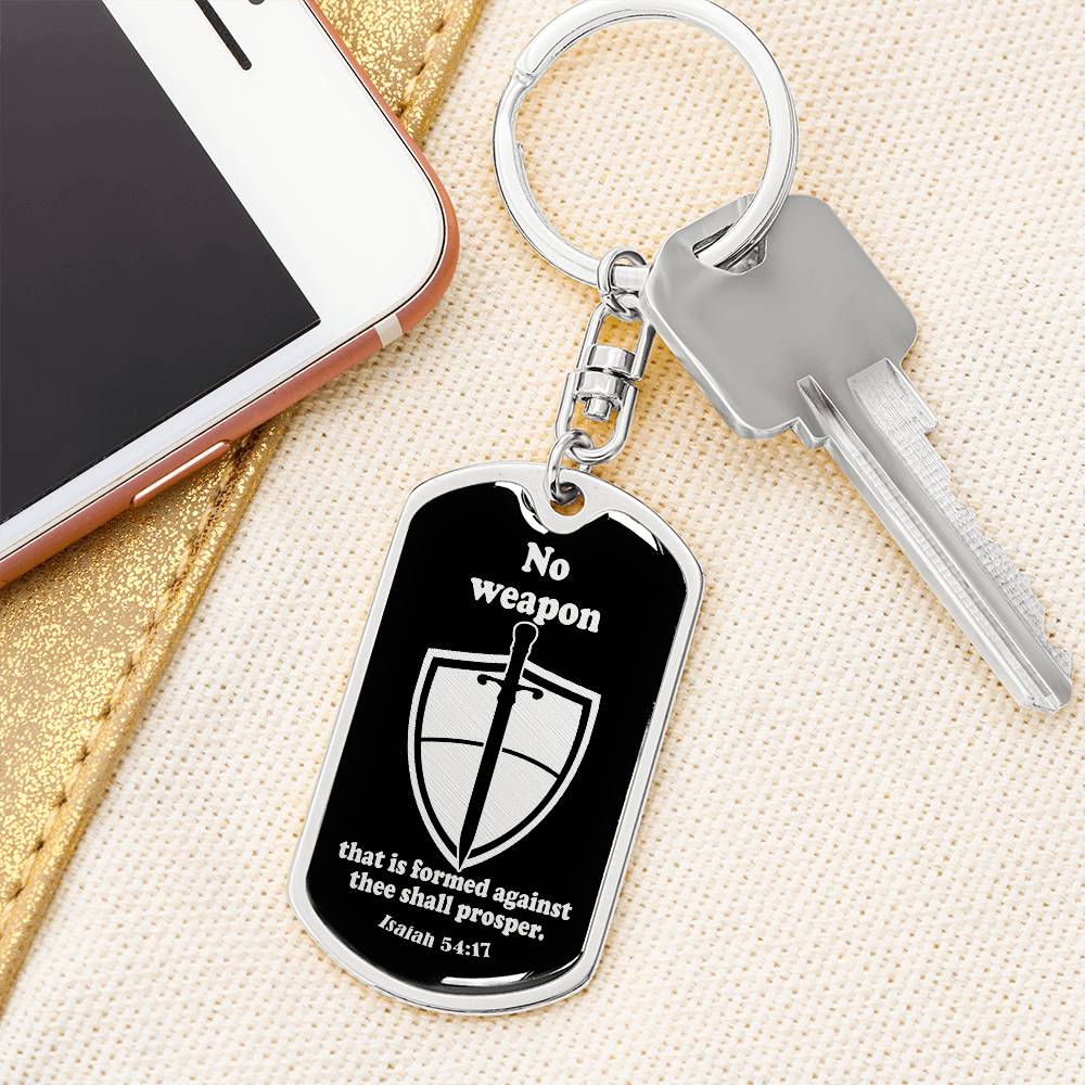 Isaiah 54:17 No Weapon Necklace Swivel Keychain Stainless Steel or 18k Gold Dog Tag-Express Your Love Gifts