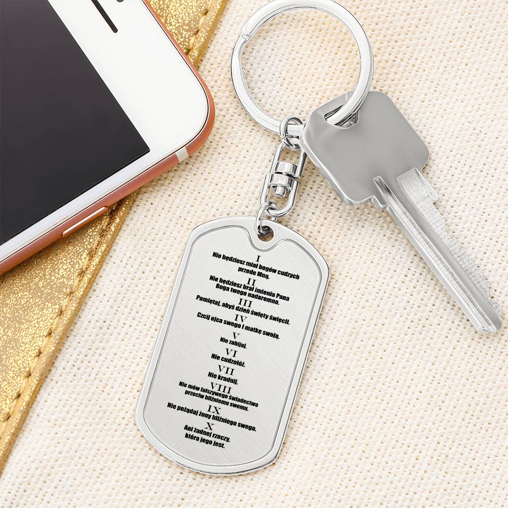 Ten Commandments Polish Przykazań Bożych Bible Keychain Stainless Steel or 18k Gold Dog Tag-Express Your Love Gifts
