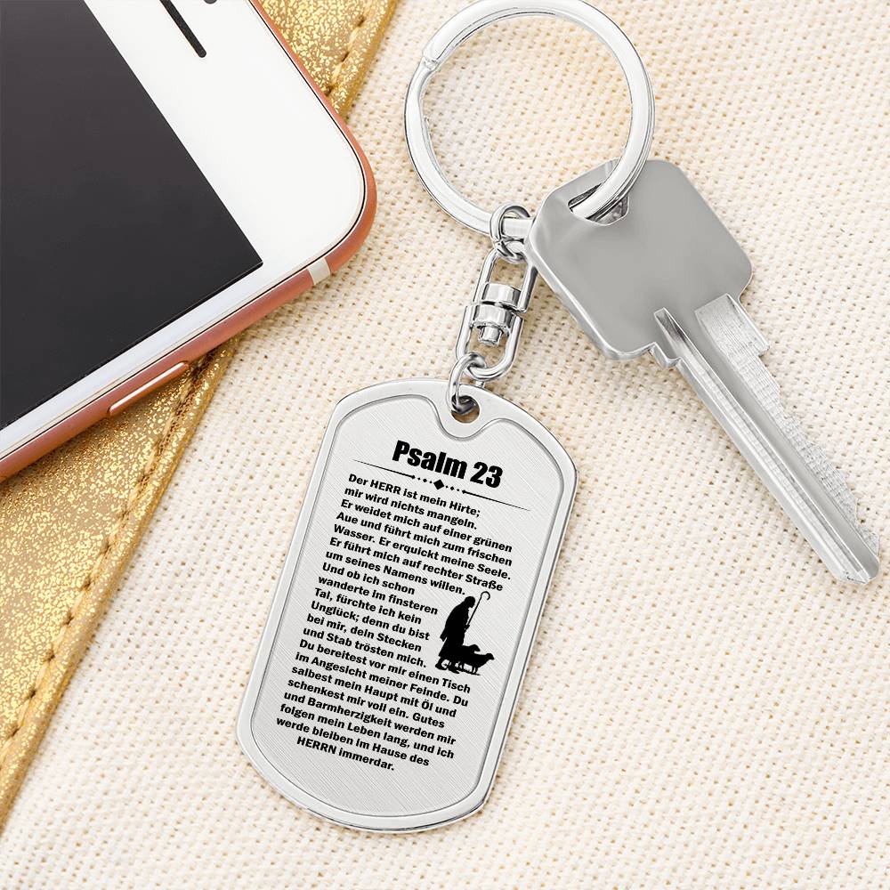 Psalm 23 German Bible Keychain Stainless Steel or 18k Gold Dog Tag-Express Your Love Gifts
