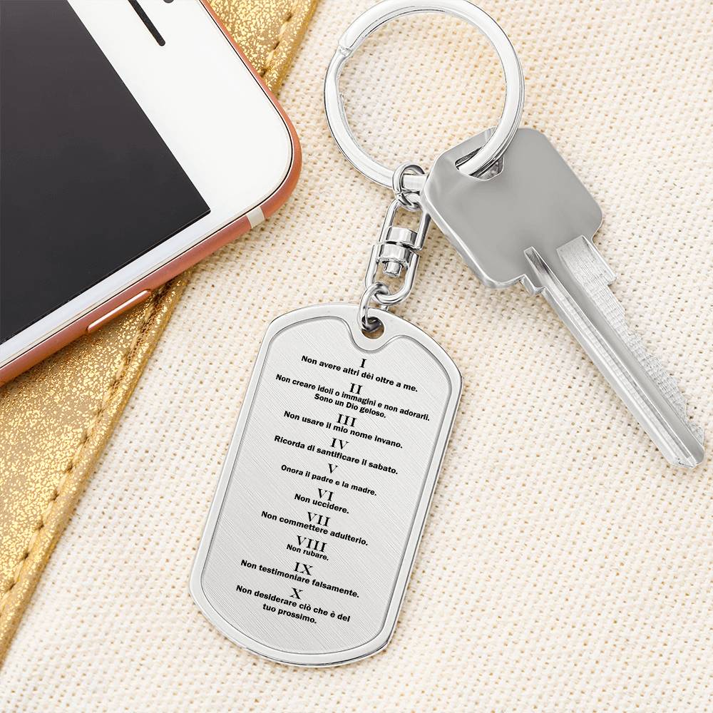 Ten Commandments Italian Dieci Comandamenti Bible Keychain Stainless Steel or 18k Gold Dog Tag-Express Your Love Gifts