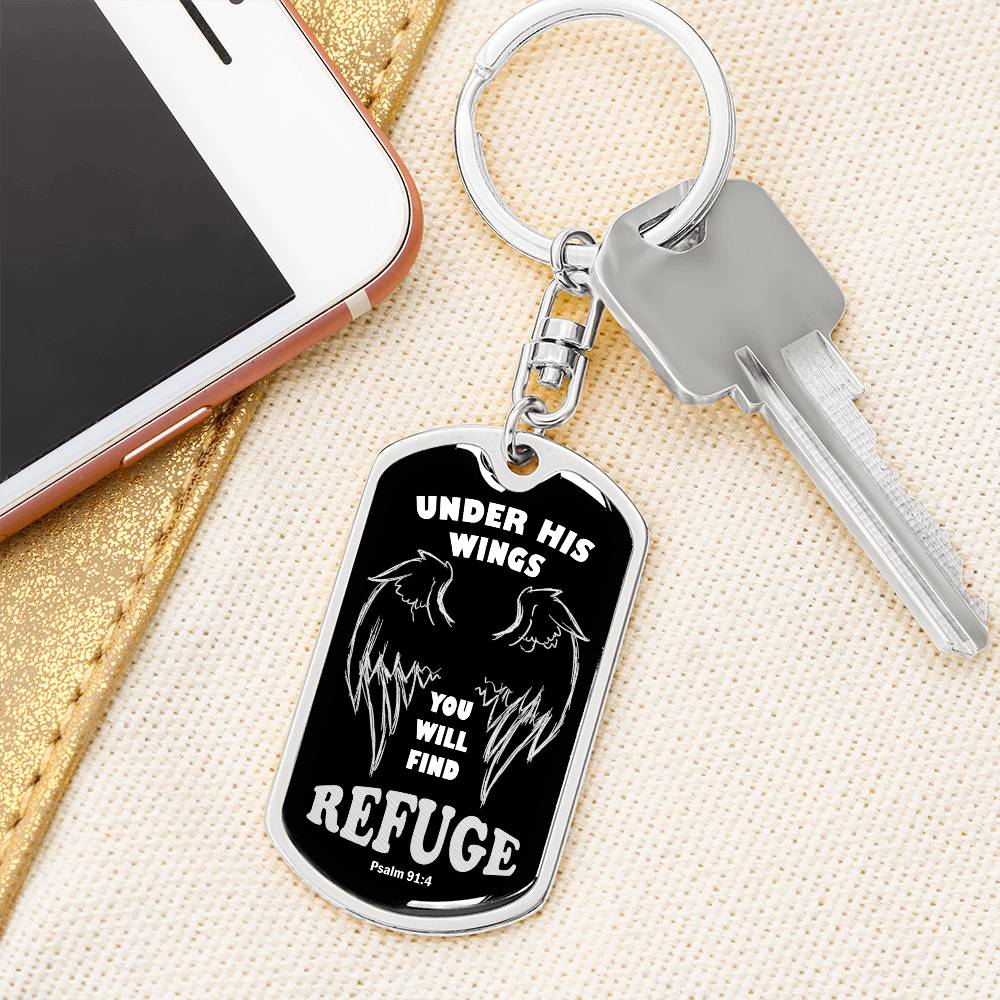 Psalm 91 Refuge Under His Wings Swivel Keychain Stainless Steel or 18k Gold Dog Tag-Express Your Love Gifts