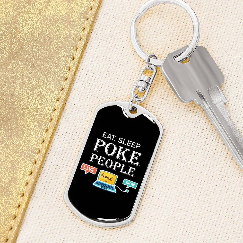 Eat Sleep Poke People Nurse Swivel Keychain Stainless Steel or 18k Gold Dog Tag-Express Your Love Gifts
