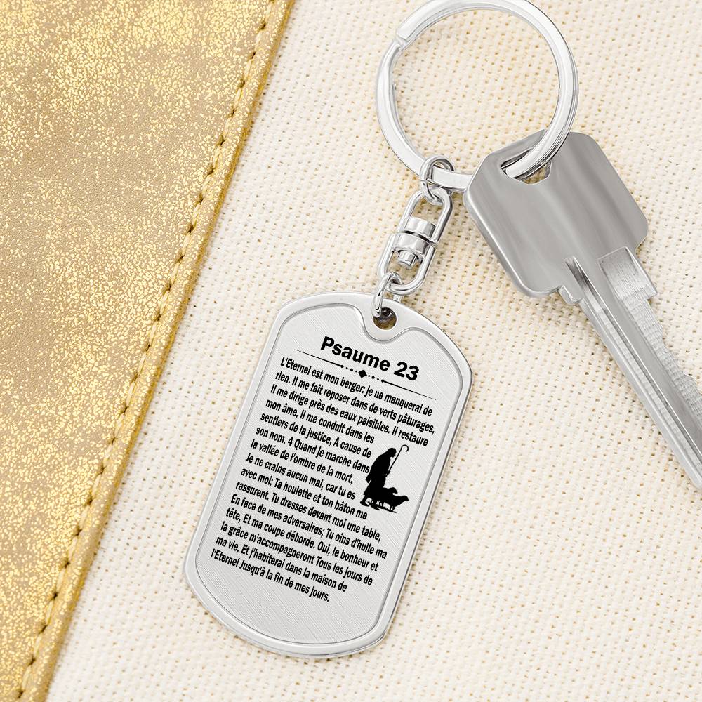 Psalm 23 French Psaume 23 Bible Keychain Stainless Steel or 18k Gold Dog Tag-Express Your Love Gifts