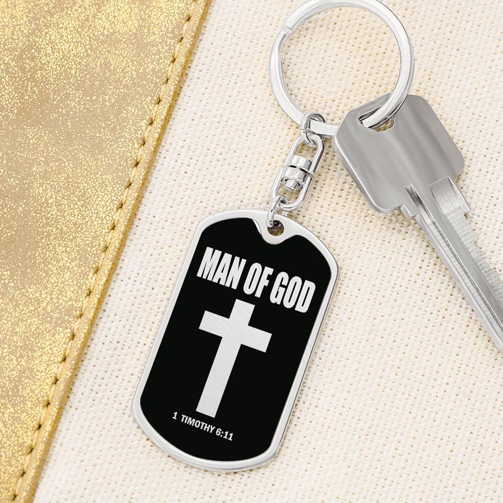 Man of God 1 Timothy 6 Bible Keychain Stainless Steel or 18k Gold Dog Tag-Express Your Love Gifts