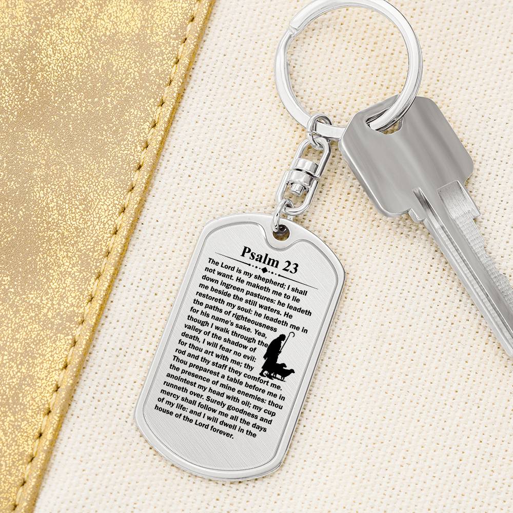 Psalm 23 English Bible Keychain Stainless Steel or 18k Gold Dog Tag-Express Your Love Gifts