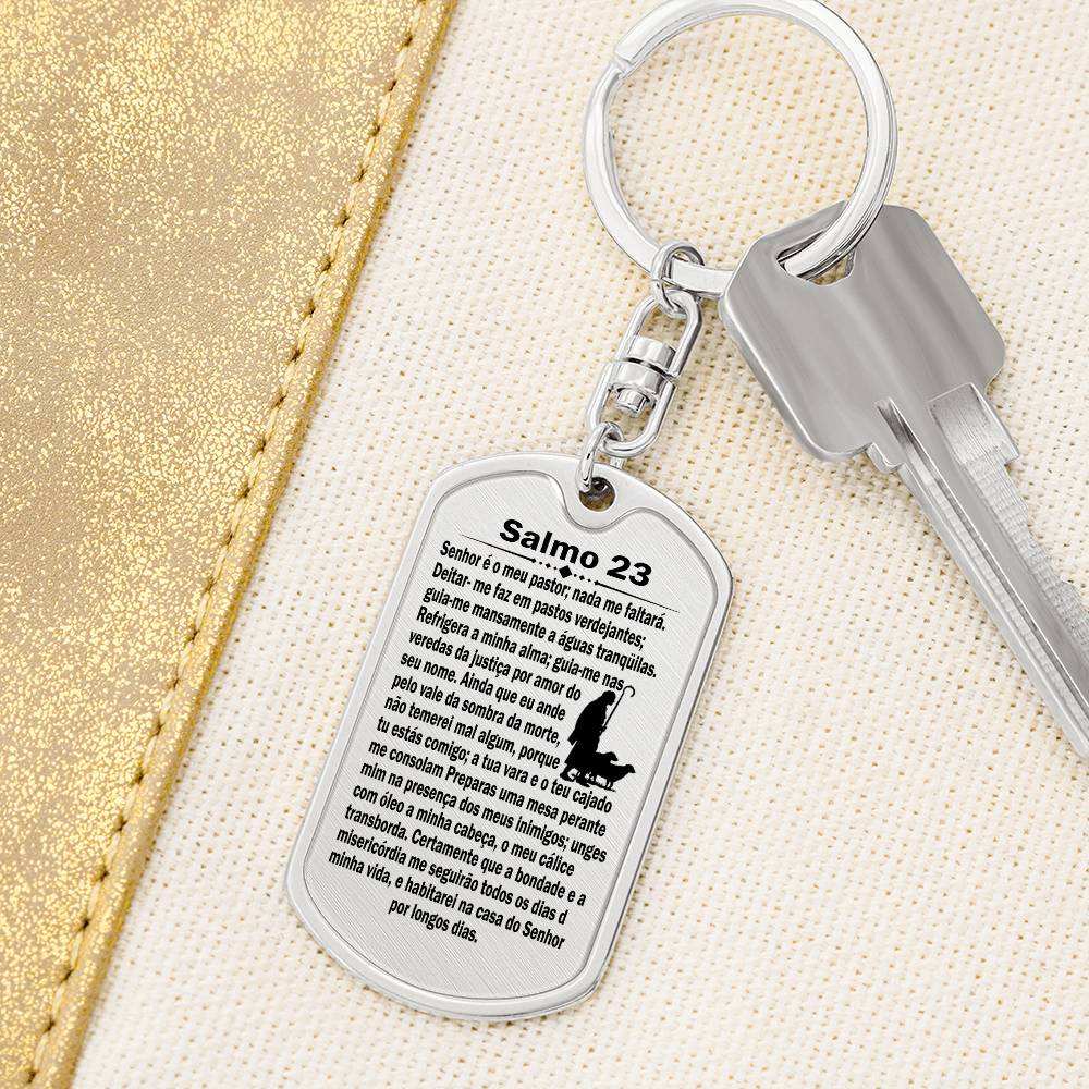 Psalm 23 Portuguese Salmo 23 Bible Keychain Stainless Steel or 18k Gold Dog Tag-Express Your Love Gifts