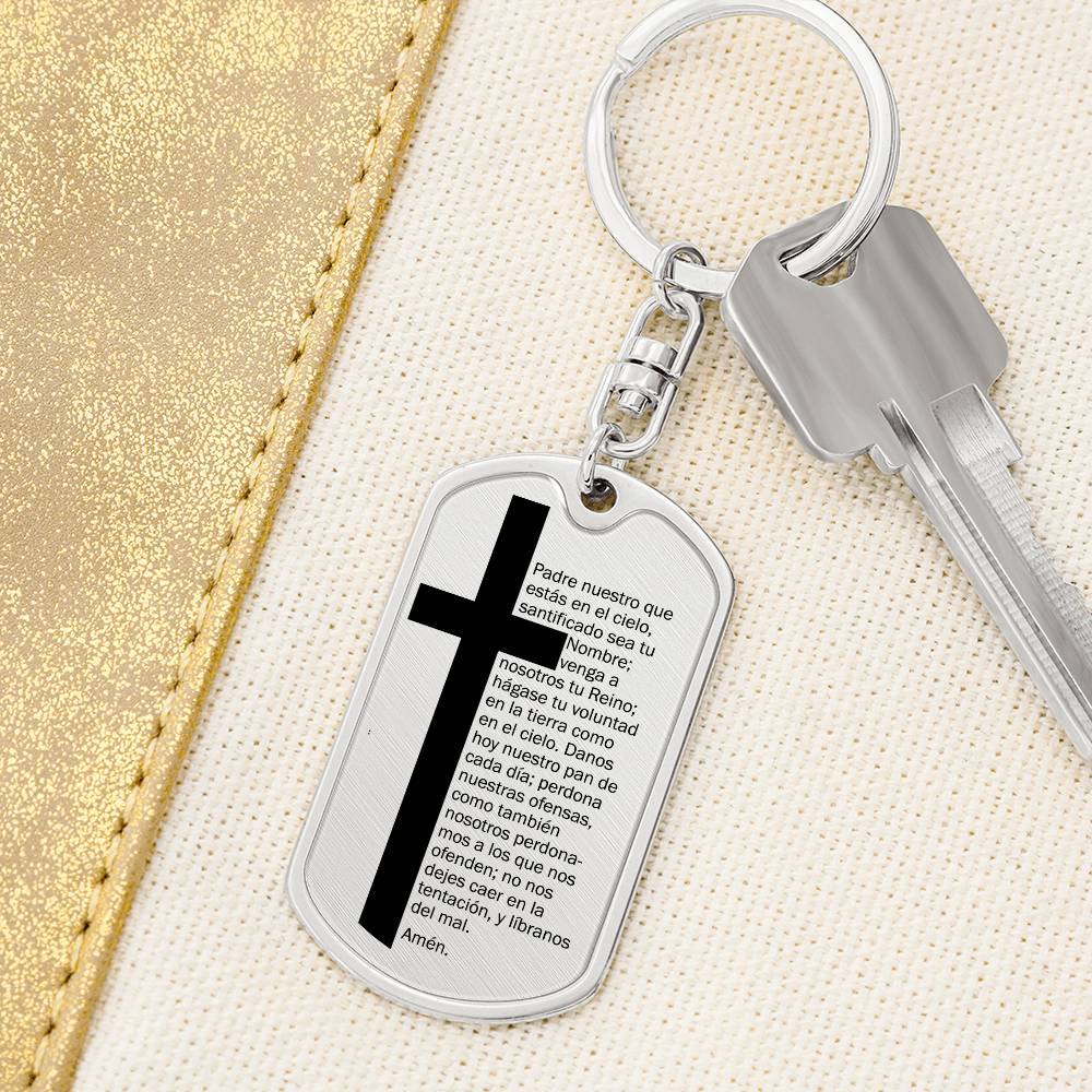 Lords Prayer Spanish Padre Nuestro Bible Keychain Stainless Steel or 18k Gold Dog Tag-Express Your Love Gifts