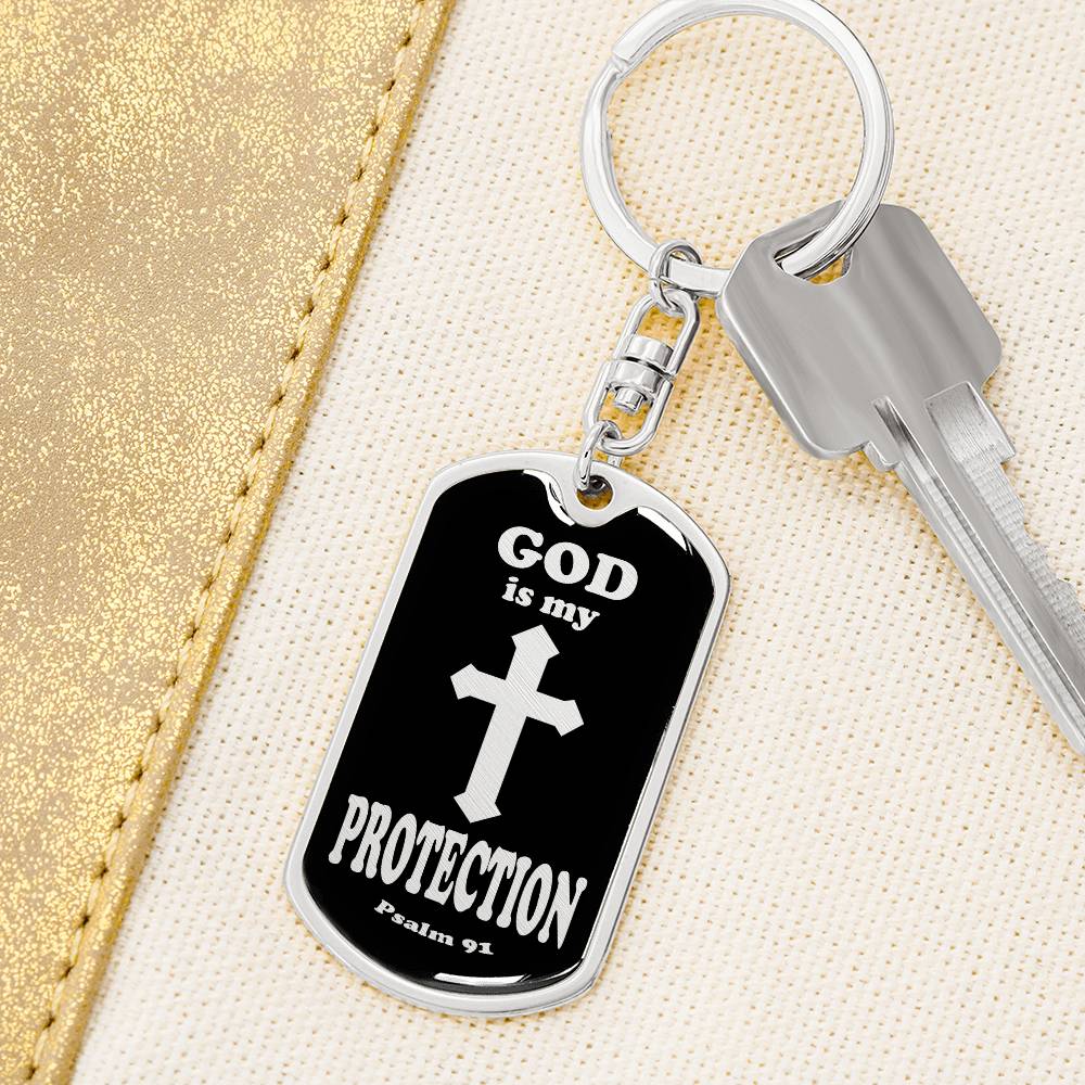 God is My Protection Psalm 91 Swivel Keychain Stainless Steel or 18k Gold Dog Tag-Express Your Love Gifts