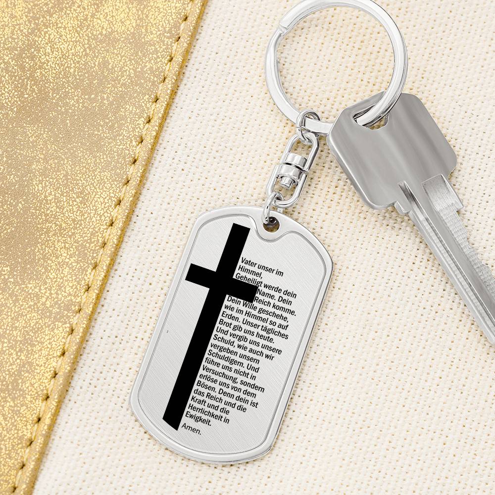 Lord's Prayer German Vater Unser Bible Keychain Stainless Steel or 18k Gold Dog Tag-Express Your Love Gifts
