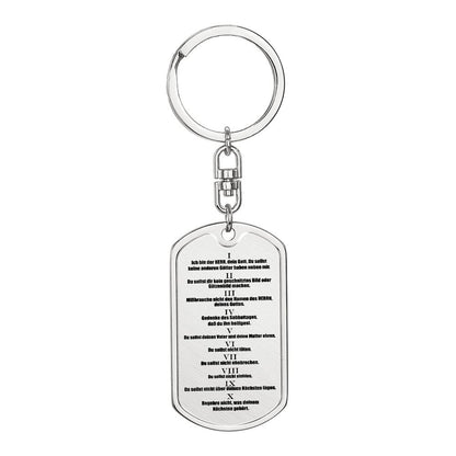 Ten Commandments German 10 Gebote Halskette Bible Keychain Stainless Steel or 18k Gold Dog Tag-Express Your Love Gifts