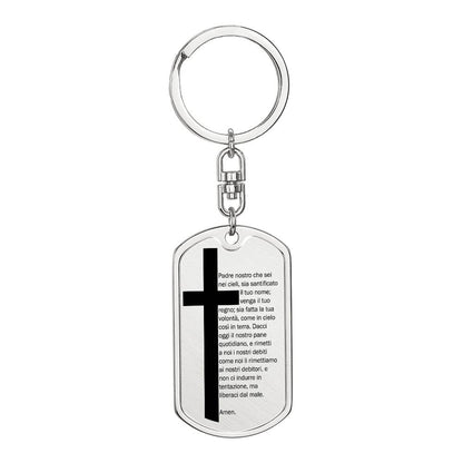 Lord's Prayer Italian Padre Nostro Bible Keychain Stainless Steel or 18k Gold Dog Tag-Express Your Love Gifts