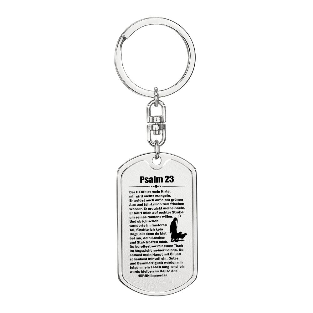 Psalm 23 German Bible Keychain Stainless Steel or 18k Gold Dog Tag-Express Your Love Gifts