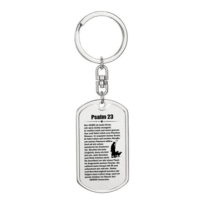 Psalm 23 German Bible Keychain Stainless Steel or 18k Gold Dog Tag-Express Your Love Gifts