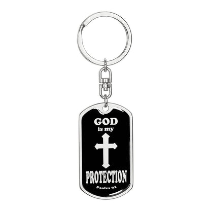 God is My Protection Psalm 91 Swivel Keychain Stainless Steel or 18k Gold Dog Tag-Express Your Love Gifts