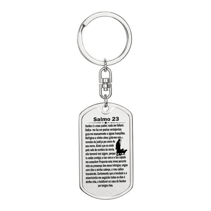 Psalm 23 Portuguese Salmo 23 Bible Keychain Stainless Steel or 18k Gold Dog Tag-Express Your Love Gifts
