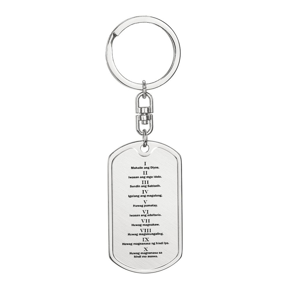 Ten Commandments Tagalog Sampung Utos Bible Keychain Stainless Steel or 18k Gold Dog Tag-Express Your Love Gifts