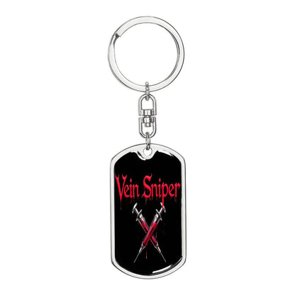 Vein Sniper Phlebotomist Swivel Keychain Stainless Steel or 18k Gold Dog Tag-Express Your Love Gifts