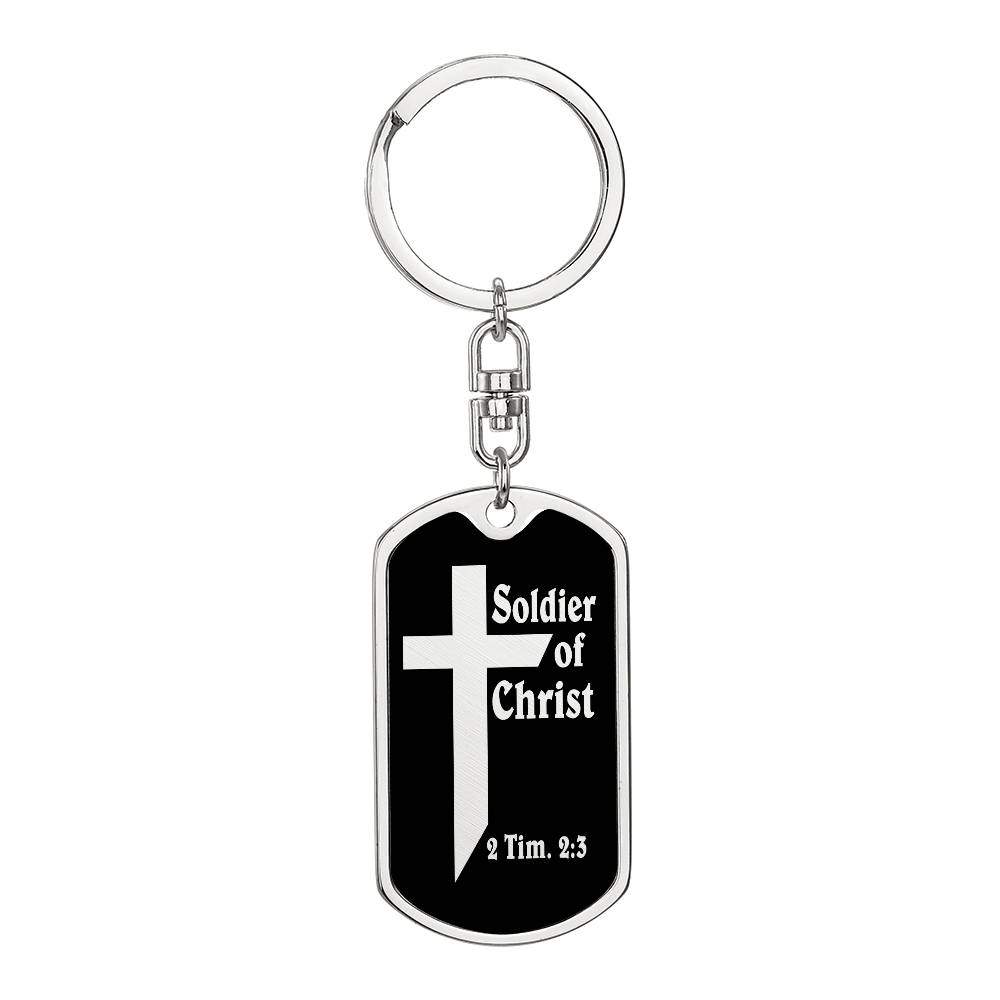 Soldier of Christ 2 Tim 2:3 Bible Keychain Stainless Steel or 18k Gold Dog Tag-Express Your Love Gifts
