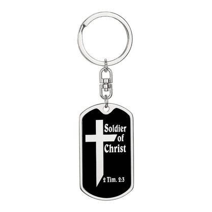 Soldier of Christ 2 Tim 2:3 Bible Keychain Stainless Steel or 18k Gold Dog Tag-Express Your Love Gifts