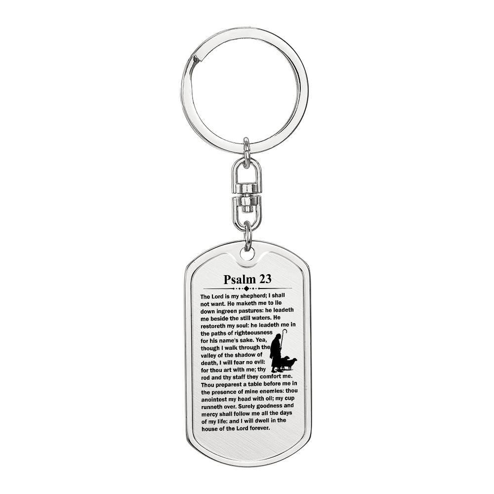 Psalm 23 English Bible Keychain Stainless Steel or 18k Gold Dog Tag-Express Your Love Gifts