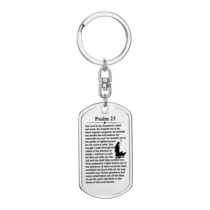 Psalm 23 English Bible Keychain Stainless Steel or 18k Gold Dog Tag-Express Your Love Gifts
