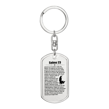 Psalm 23 Spanish Salmo 23 Bible Keychain Stainless Steel or 18k Gold Dog Tag-Express Your Love Gifts