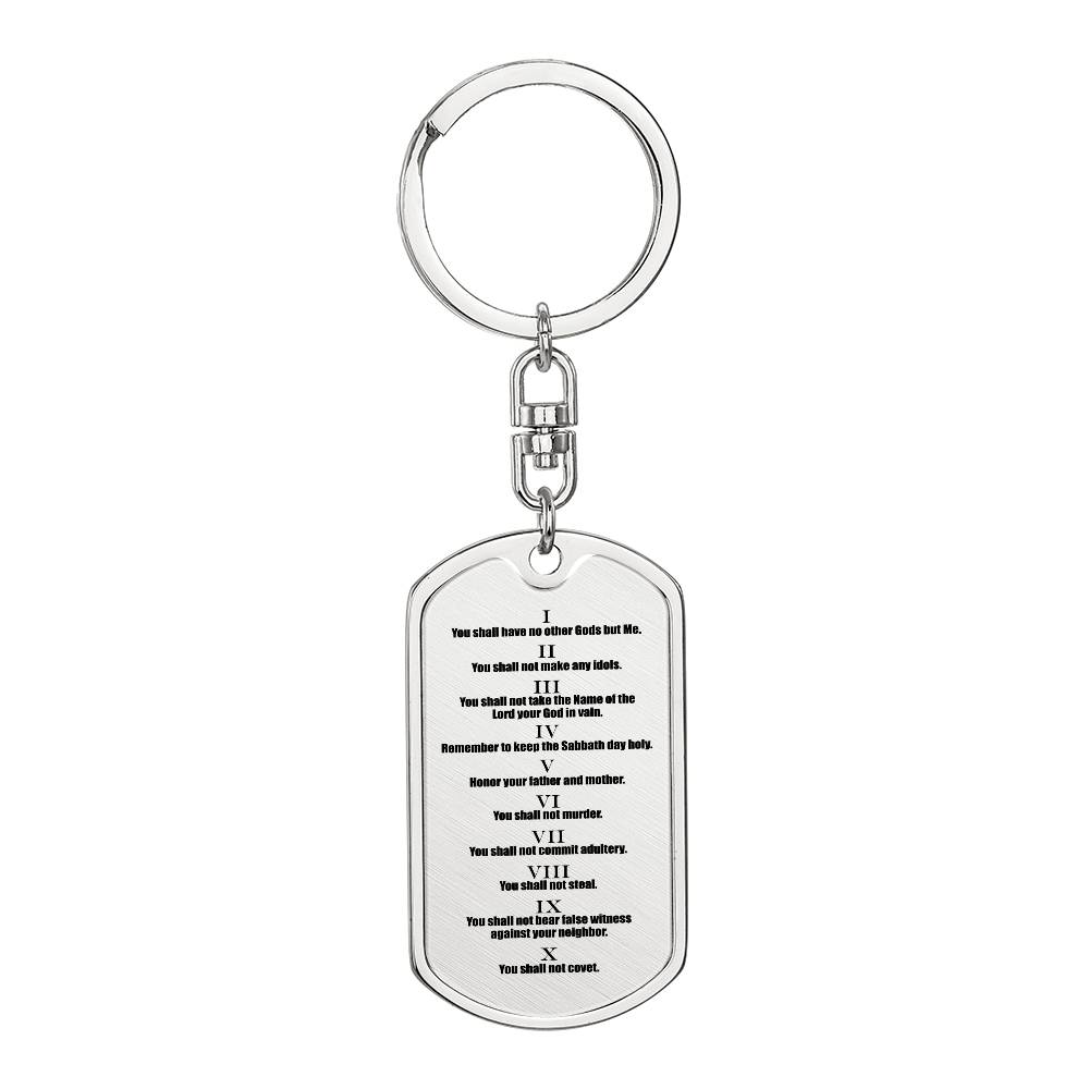 Ten Commandments English Bible Keychain Stainless Steel or 18k Gold Dog Tag-Express Your Love Gifts