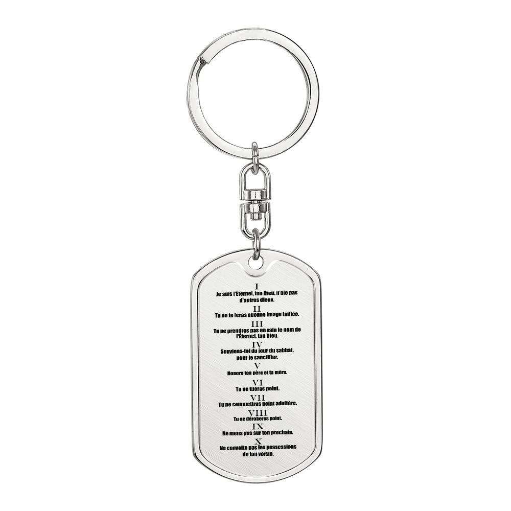 Ten Commandments French Dix Commandements Bible Keychain Stainless Steel or 18k Gold Dog Tag-Express Your Love Gifts