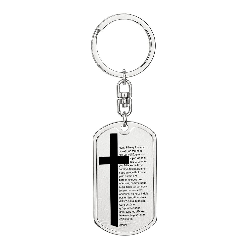 Lord's Prayer French Notre Père Bible Keychain Stainless Steel or 18k Gold Dog Tag-Express Your Love Gifts