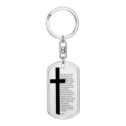 Lord's Prayer French Notre Père Bible Keychain Stainless Steel or 18k Gold Dog Tag-Express Your Love Gifts