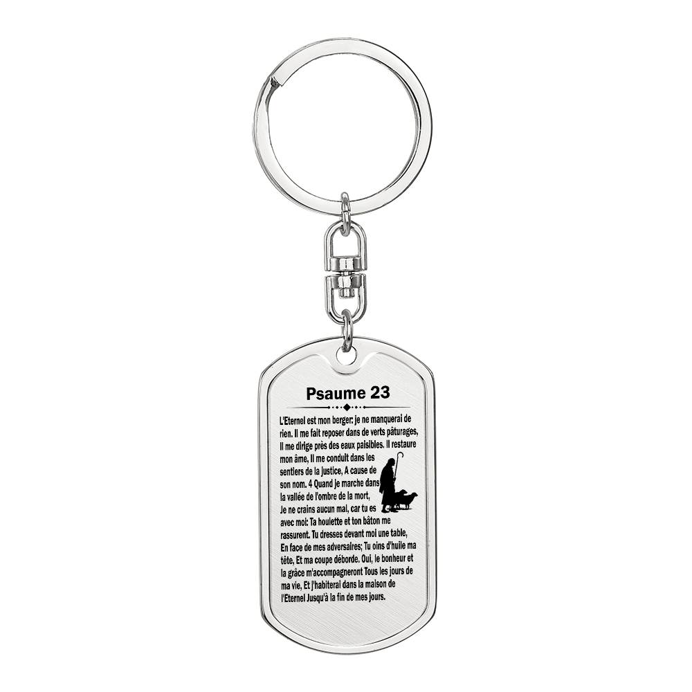 Psalm 23 French Psaume 23 Bible Keychain Stainless Steel or 18k Gold Dog Tag-Express Your Love Gifts