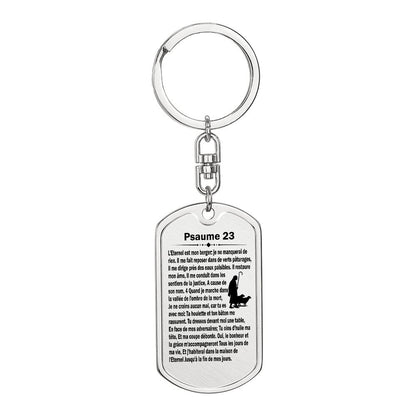 Psalm 23 French Psaume 23 Bible Keychain Stainless Steel or 18k Gold Dog Tag-Express Your Love Gifts