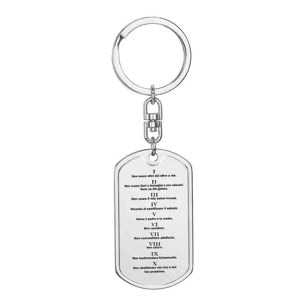 Ten Commandments Italian Dieci Comandamenti Bible Keychain Stainless Steel or 18k Gold Dog Tag-Express Your Love Gifts