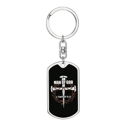 Man of God Cross Timothy Bible Keychain Stainless Steel or 18k Gold Dog Tag-Express Your Love Gifts