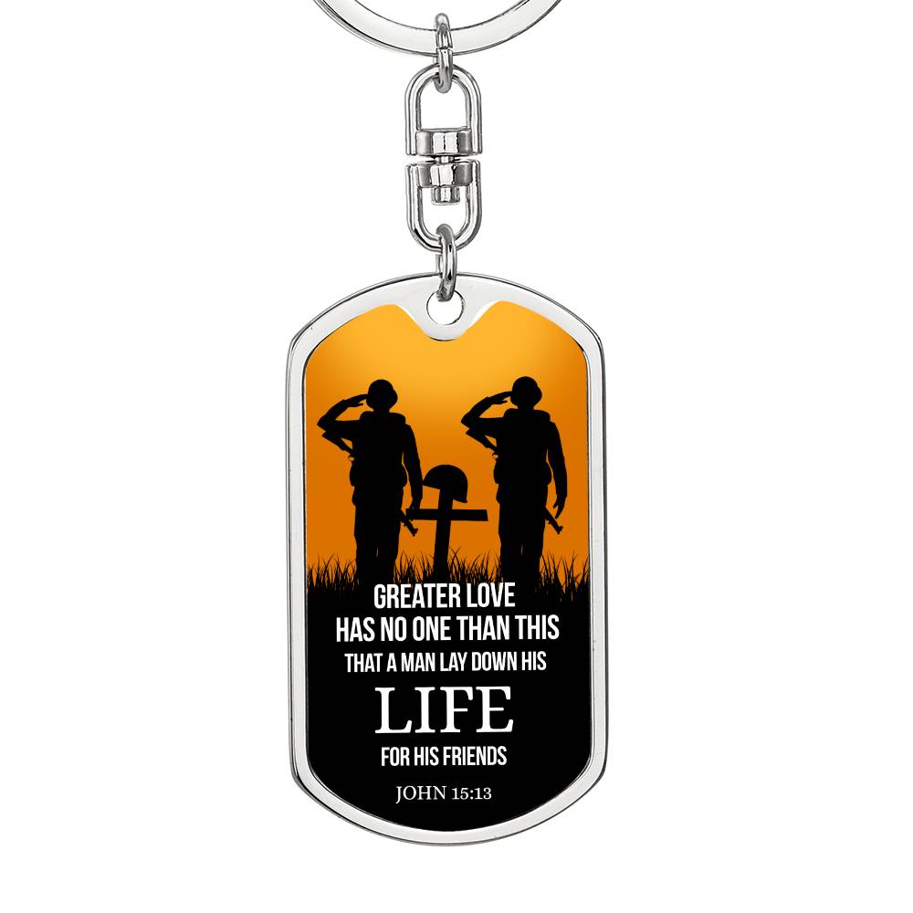John 15:13 Scripture No Greater Love Keychain Stainless Steel or 18k Gold Dog Tag Keyring-Express Your Love Gifts