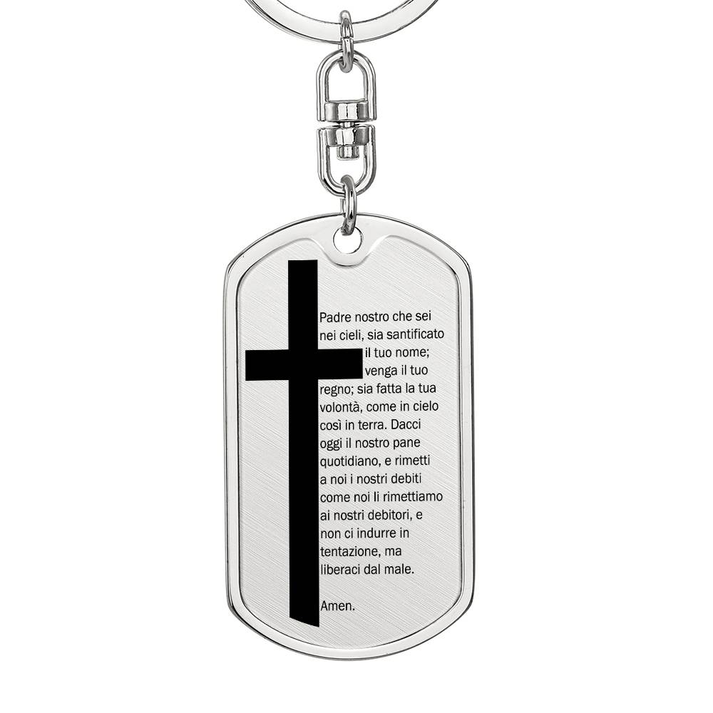 Lord's Prayer Italian Padre Nostro Bible Keychain Stainless Steel or 18k Gold Dog Tag-Express Your Love Gifts