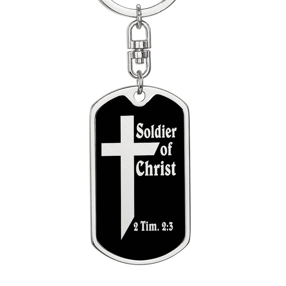 Soldier of Christ 2 Tim 2:3 Bible Keychain Stainless Steel or 18k Gold Dog Tag-Express Your Love Gifts