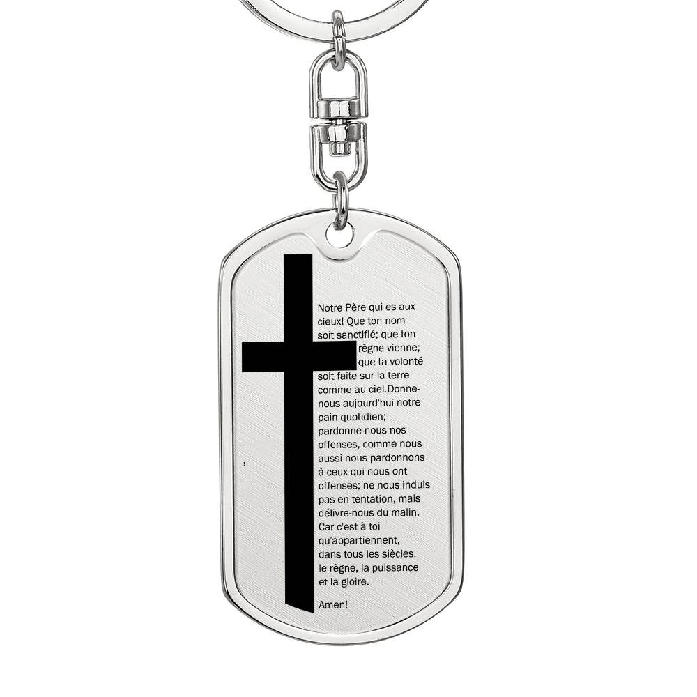 Lord's Prayer French Notre Père Bible Keychain Stainless Steel or 18k Gold Dog Tag-Express Your Love Gifts