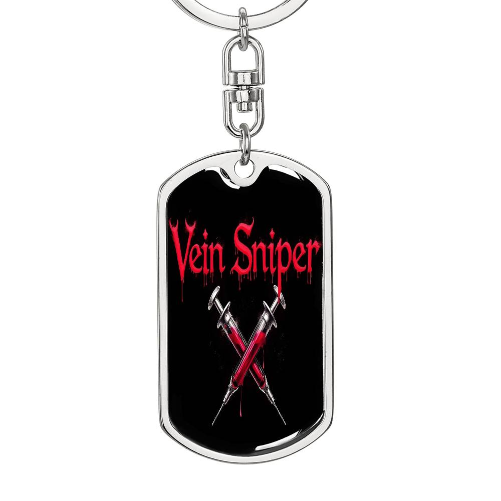 Vein Sniper Phlebotomist Swivel Keychain Stainless Steel or 18k Gold Dog Tag-Express Your Love Gifts