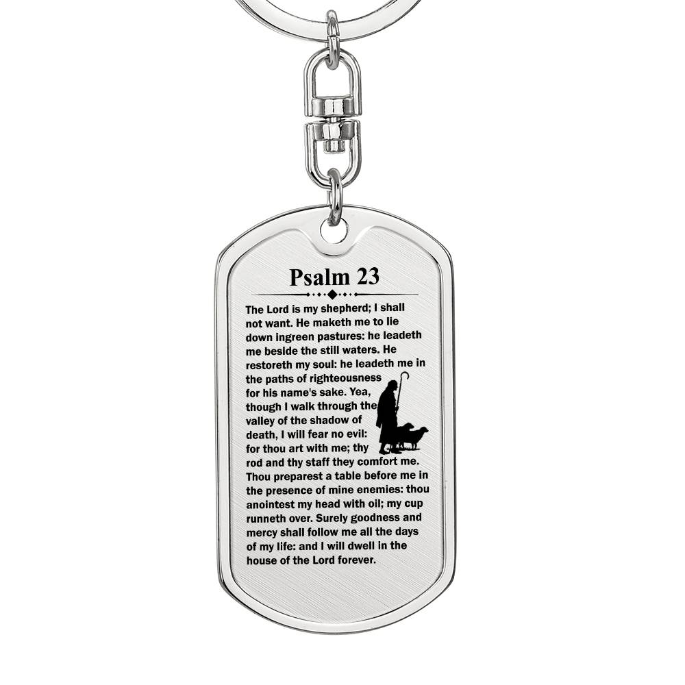 Psalm 23 English Bible Keychain Stainless Steel or 18k Gold Dog Tag-Express Your Love Gifts